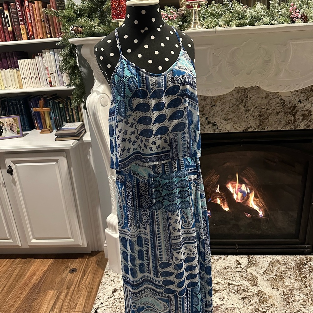 Blue Patterned Maxi Dress